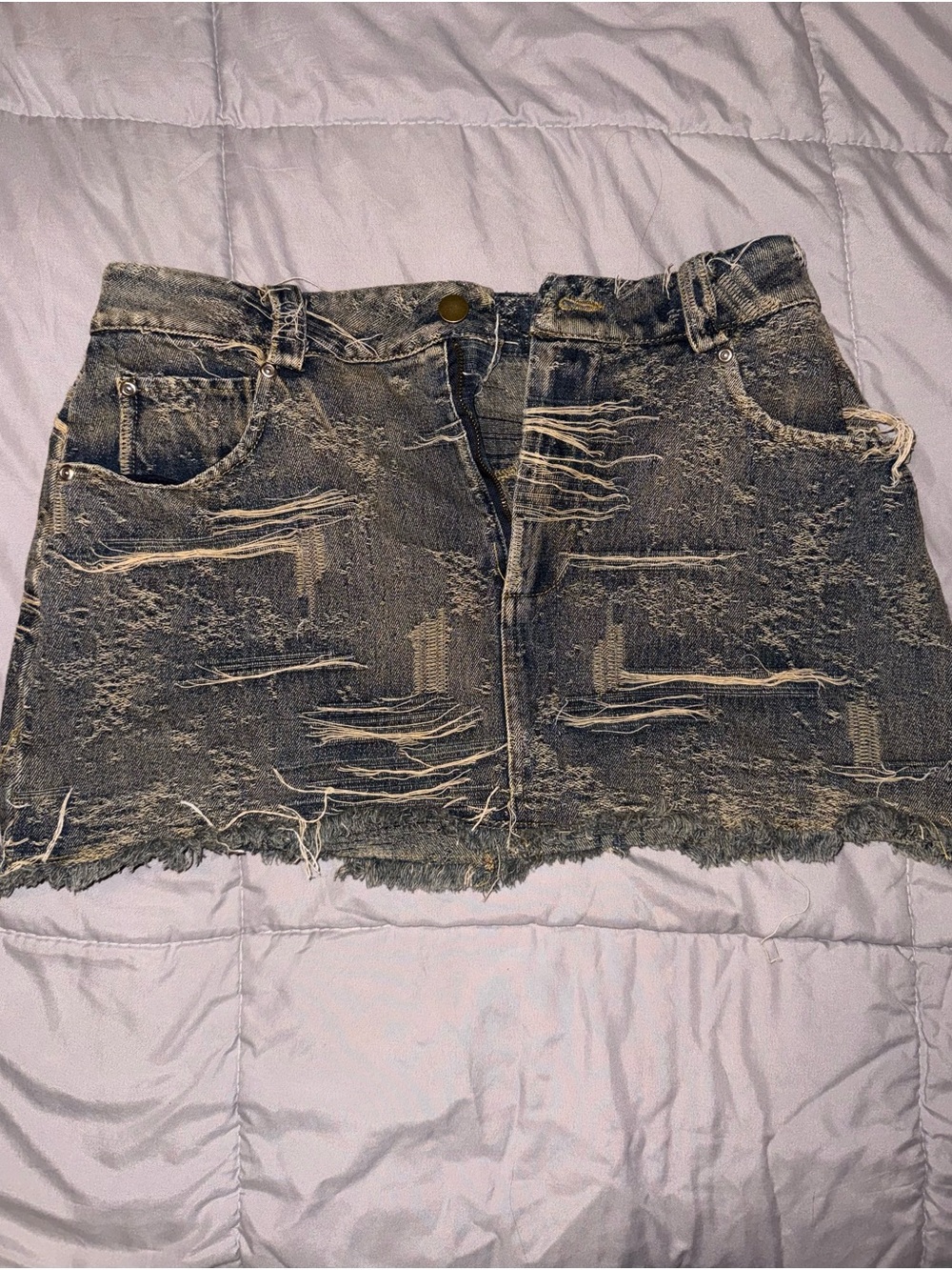 Distressed Denim Mini Skirt - Washed Black